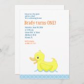 黄色いアヒル5x7の誕生日の招待状 招待状 (正面/裏面)