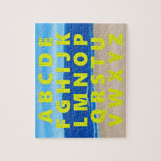 黄色いアルファベットの図表の砂のビーチの海の空のパズル ジグソーパズル (縦)