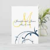 黄色いイニシャル、青は結婚式招待状渦巻きます 招待状 (スタンド正面)