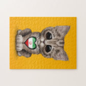 黄色いイランの旗のハートのかわいい子ネコ猫 ジグソーパズル (横)