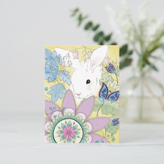 黄色いウサギの郵便はがき ポストカード (スタンド正面)