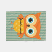 黄色いエレガントフクロウの緑の線の子供を擬人化 フリースブランケット (正面(横))