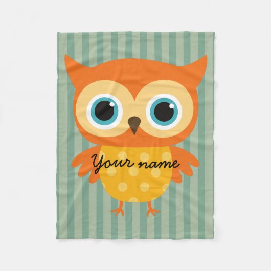 黄色いエレガントフクロウの緑の線の子供を擬人化 フリースブランケット (正面)