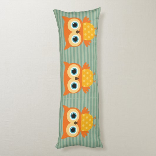 黄色いエレガントフクロウの緑の線の子供 ボディピロー (裏面 (縦))