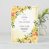 黄色いエレガント花招待状 招待状 (スタンド正面)