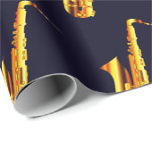 黄色いオレンジ色のサクソフォンと黒い背景 ラッピングペーパー (ロールコーナー)