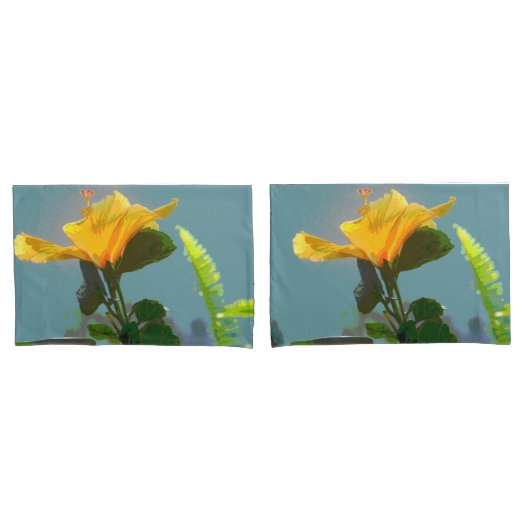 黄色いオレンジ色のハイビスカスの花 枕カバー (フロントセット)
