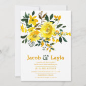 黄色いオレンジ色の緑の花束サマー結婚ズ 招待状 (正面)