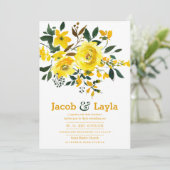 黄色いオレンジ色の緑の花束サマー結婚ズ 招待状 (スタンド正面)