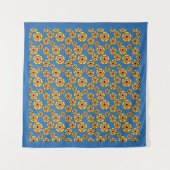 黄色いオレンジ色の花のパターン タペストリー (正面)