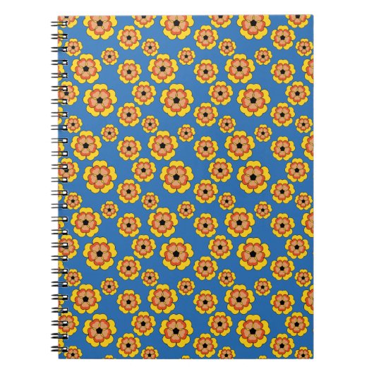 黄色いオレンジ色の花のパターン ノートブック (正面)