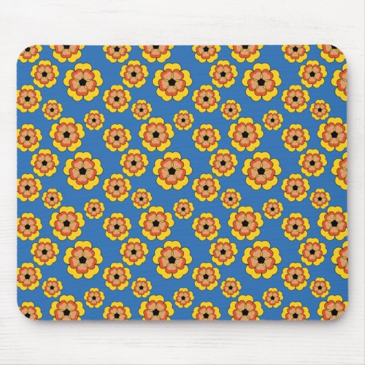 黄色いオレンジ色の花のパターン マウスパッド (正面)