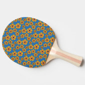 黄色いオレンジ色の花のパターン 卓球ラケット (横)