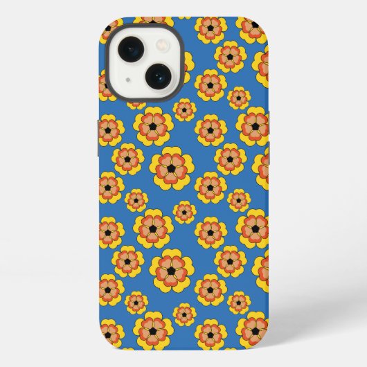 黄色いオレンジ色の花のパターン iPhoneケース (裏面)