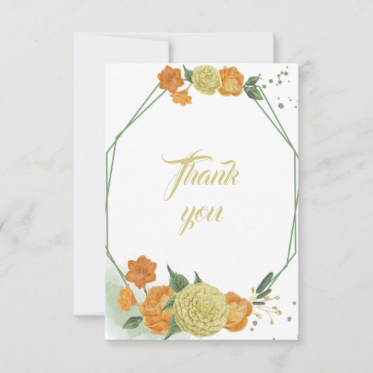 黄色いオレンジ色の花は葉幾何性 サンキューカード (正面)