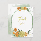 黄色いオレンジ色の花は葉幾何性 サンキューカード (正面/裏面)