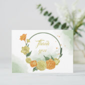 黄色いオレンジ色の花グリーンリース サンキューカード (スタンド正面)