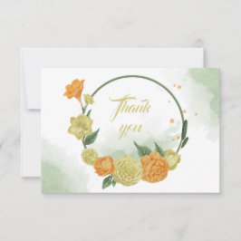 黄色いオレンジ色の花グリーンリース サンキューカード