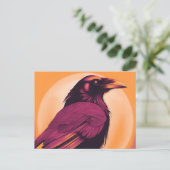 黄色いオレンジ色の黒いカラスのスケッチ ポストカード (スタンド正面)