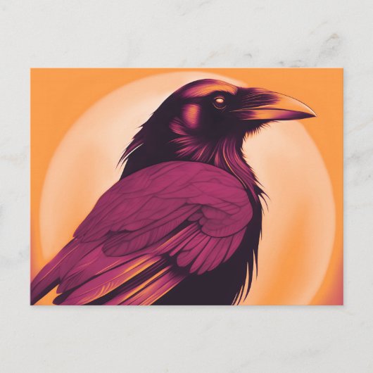 黄色いオレンジ色の黒いカラスのスケッチ ポストカード (正面)