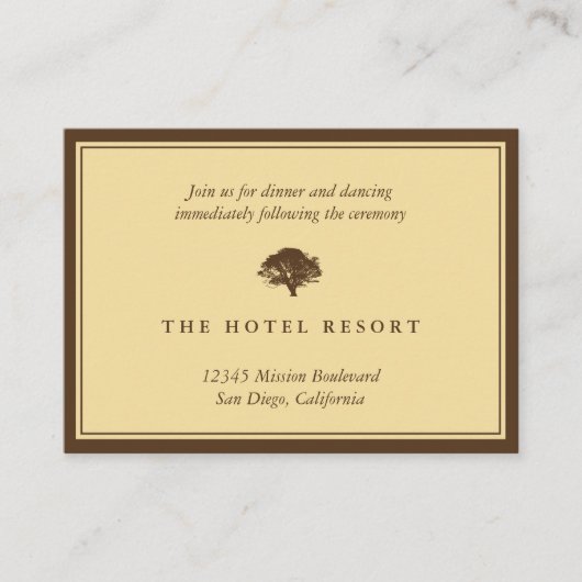 黄色いオークの木の結婚式のレセプションカード エンクロージャーカード (正面)