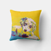 黄色いオーストラリアのshephardの子犬の枕 クッション (裏面)