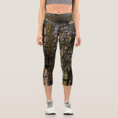 黄色いカッコいい地衣類を持つ茶色の苔むした木の樹皮 カプリレギンス (正面)