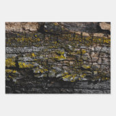 黄色いカッコいい地衣類を持つ茶色の苔むした木の樹皮 ラッピングペーパーシート (正面3)