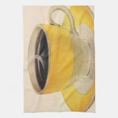 黄色いカップのコーヒー ヴィンテージイラスト キッチンタオル (縦)