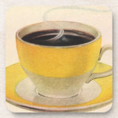 黄色いカップのコーヒー ヴィンテージイラスト コースター (正面)