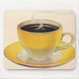 黄色いカップのコーヒー ヴィンテージイラスト マウスパッド