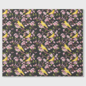 黄色いカナリアとさくらんぼがパペを包む ラッピングペーパー (フラット)