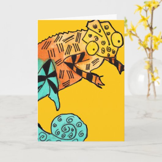 黄色いカメレオンインク子供の誕生日カード カード (黄色い花)