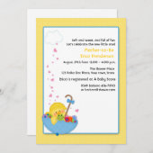 黄色いカモ、傘、ハート、ベビーシャワーインビタット 招待状 (正面/裏面)