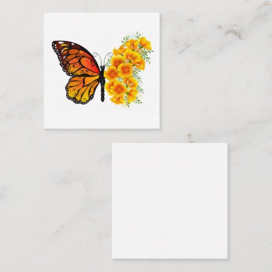 黄色いカリフォルニアポピーの花蝶 スクエア名刺 (正面/裏面)