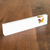 黄色いカリフォルニアポピーの花蝶 デスクネームプレート (側面)