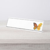 黄色いカリフォルニアポピーの花蝶 デスクネームプレート (正面)