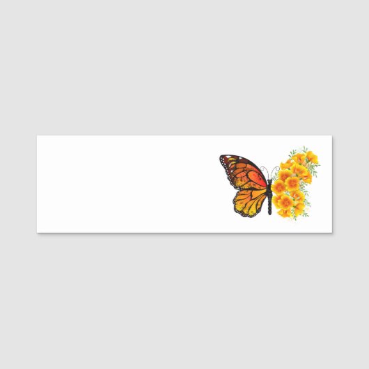 黄色いカリフォルニアポピーの花蝶 名札 (正面)