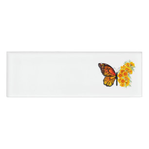 黄色いカリフォルニアポピーの花蝶 名札