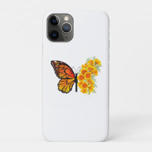 黄色いカリフォルニアポピーの花蝶 iPhone 11 PROケース