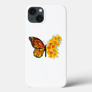 黄色いカリフォルニアポピーの花蝶 iPhone 13ケース
