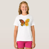 黄色いカリフォルニアポピーの花蝶 Tシャツ (正面フル)