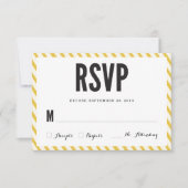 黄色いカーニバルはRSVPの応答カードを縞で飾ります 出欠カード (正面)