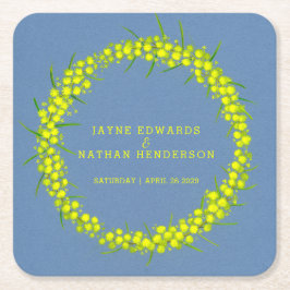 黄色いガラガラの花の水の色アートコースター スクエアペーパーコースター