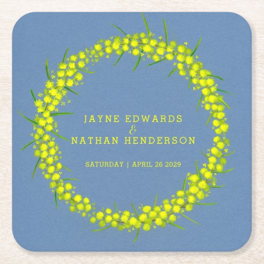 黄色いガラガラの花の水の色アートコースター スクエアペーパーコースター (正面)