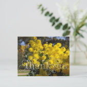 黄色いガラガラの花を持ってお礼を言う シーズンポストカード (スタンド正面)