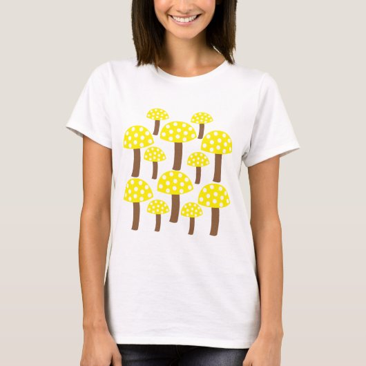 黄色いキノコの模様 Tシャツ (正面)