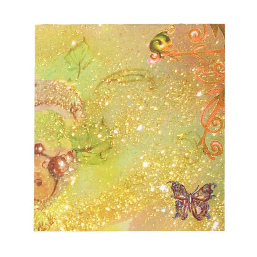 黄色いキラキラ金ゴールドの蝶 ノートパッド (正面)