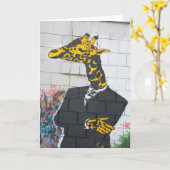 黄色いキリンの挨拶状 カード (黄色い花)