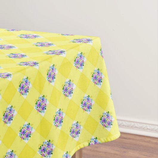黄色いギンガムと紫の青の花の国 テーブルクロス (インサイチュ)